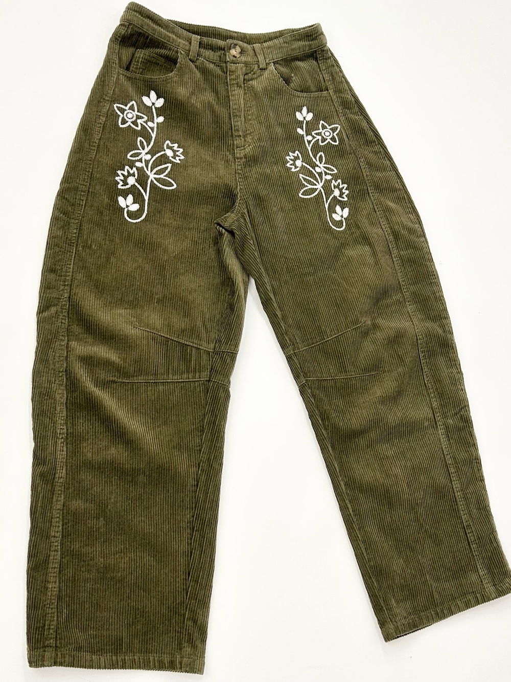 Jacquie The Label Sylvie Embroidered Corduroy Barrel Pants Olive S